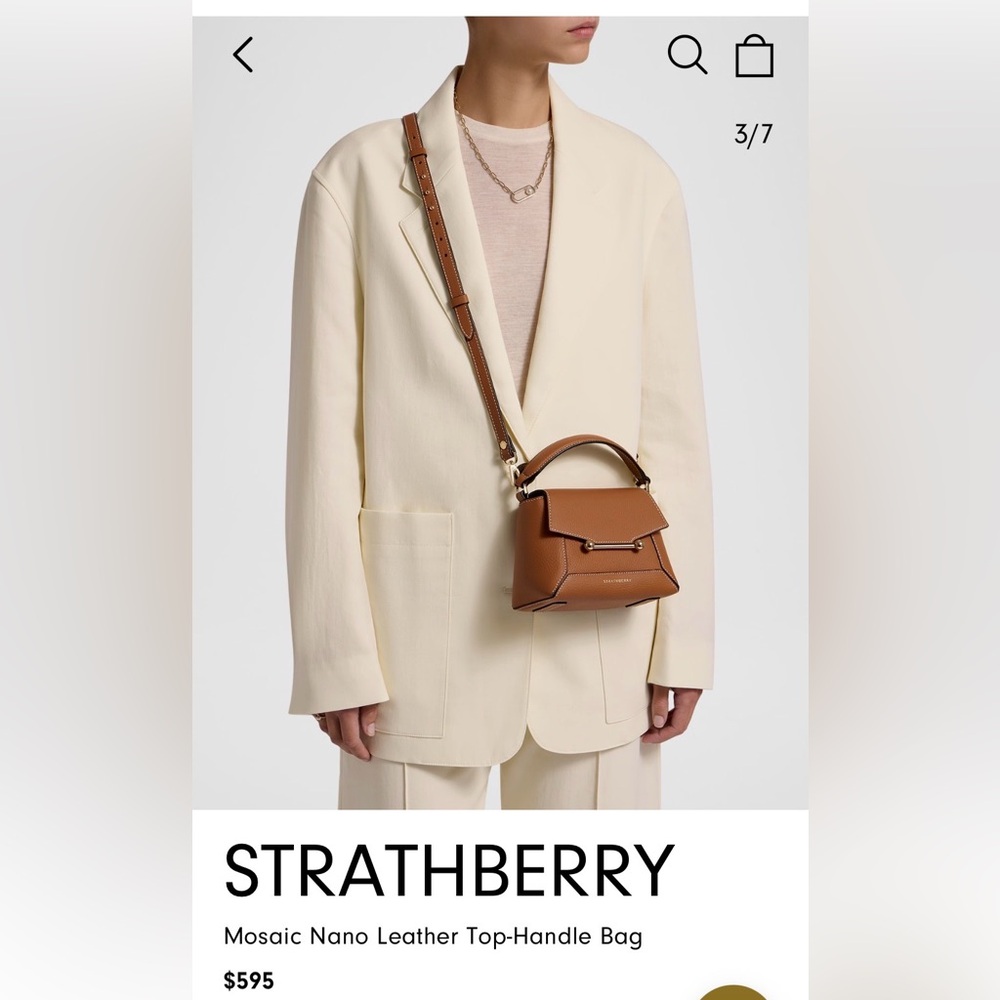 NWT STRATHBERRY Mosaic Nano Leather Top-Handle Bag Tan with Vanilla Stitch - Picture 13 of 15